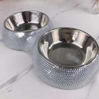 Rhinestone Dog Bowl Pet Supplies Bling Rhinestones Stainless Steel Pet Bowls Double Food Water Feeder For Pets Puppies Cats