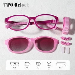 Flexible 2 In 1 Kids Sunglasses Clips On Glasses Children's Shades Girls UV400 Sun Glasses 0 Diopter Optic Eyeglass Frame Pink