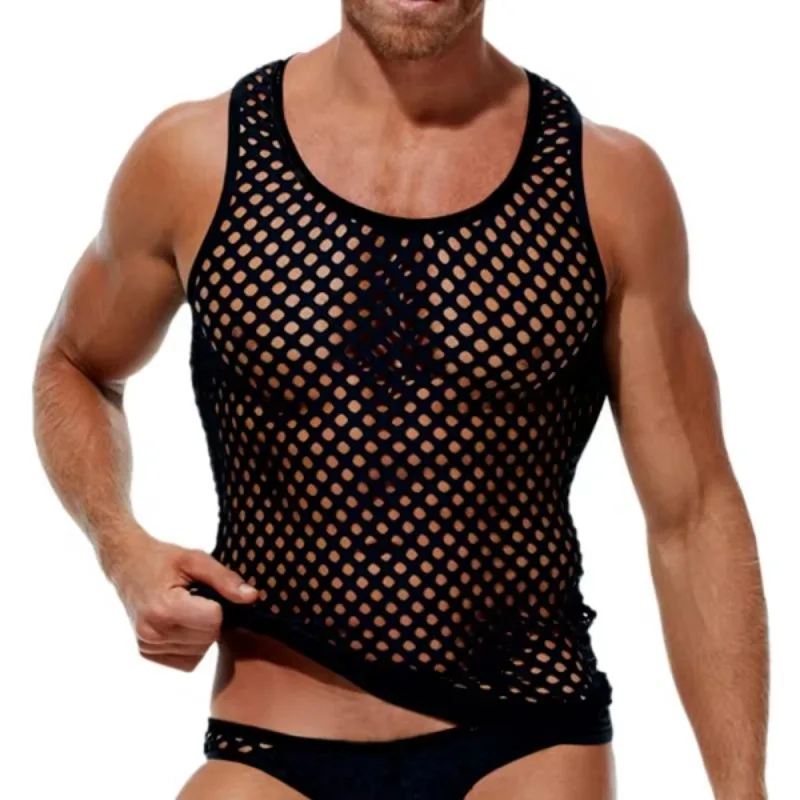 Men's Casual Hollow Sexy Vest Large Size Summer Outdoor Vacation Beach Mesh Sexy Breathable Vest