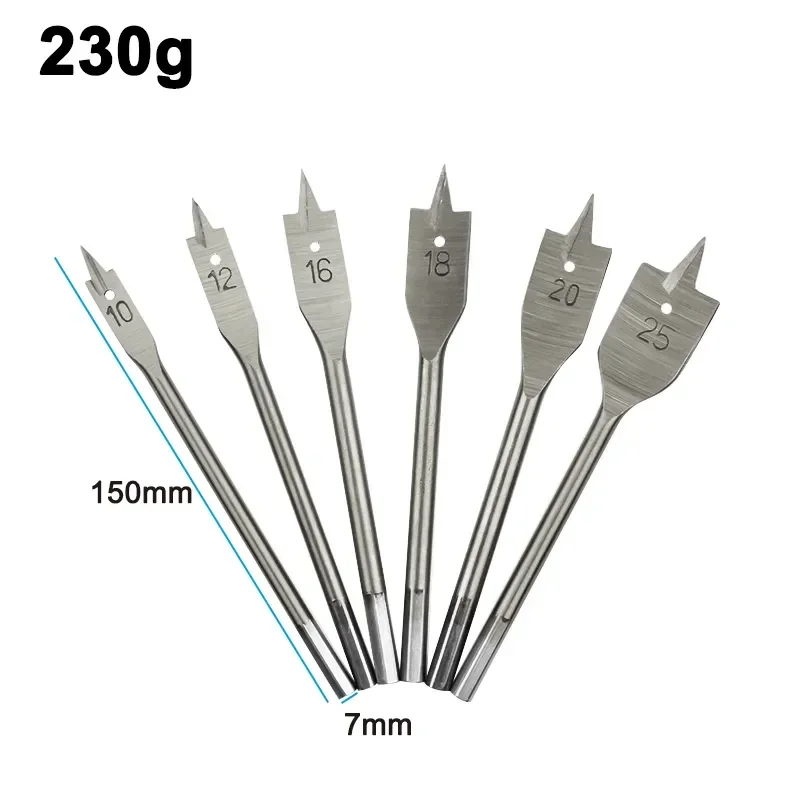 6PC Natural Color Three-Pointed Flat Drill Hexagonal Handle Woodworking Hole Opener Wooden Board Drilling Bit Tool Set