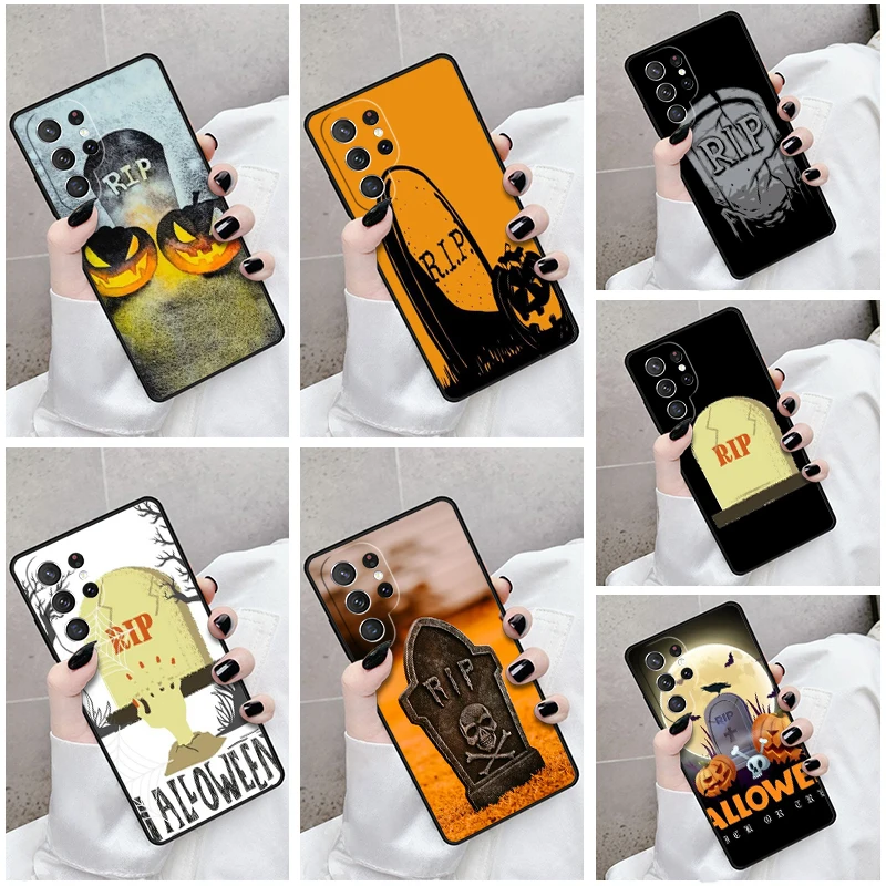 Phone Case For Samsung Galaxy S24 S23 S21fe S22 Ultra Plus Note 10 20 S8 S9 S10 Cover Halloween RIP Grave Stone