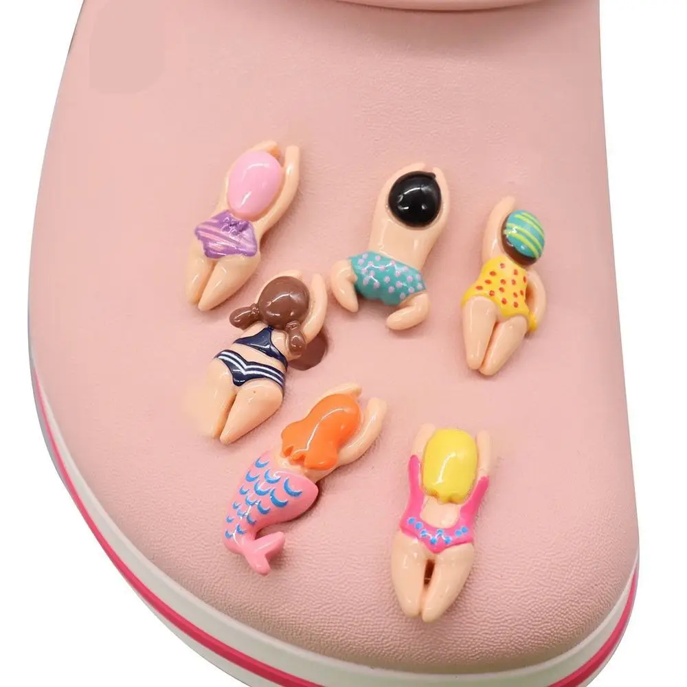 1/6 pcs New Funny Design Resin Shoes Ornaments Colorful Swimming Sandals Shoes Decoration Kawaii Cartoon Charms Boys