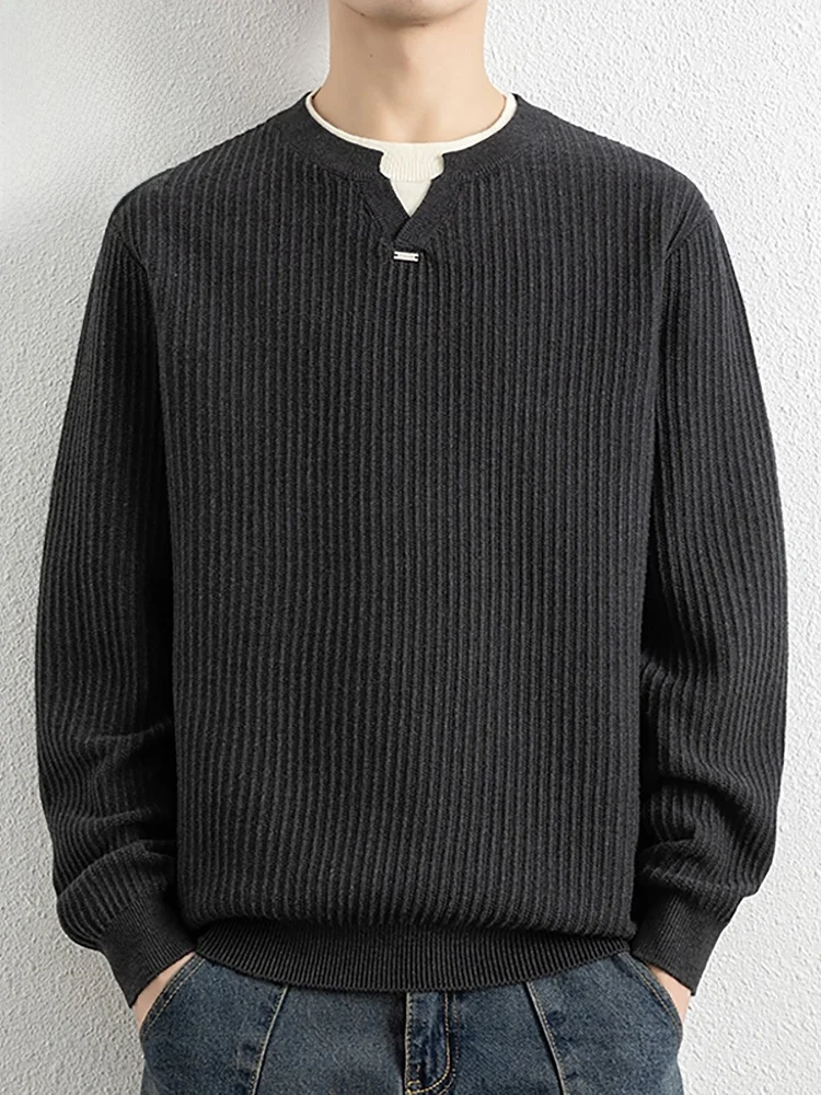 

Texture round Ne Knitwear Fake Two-Piece Base Layer Spring 2026 Men's Casual Sle Long Sve Polyester Blend