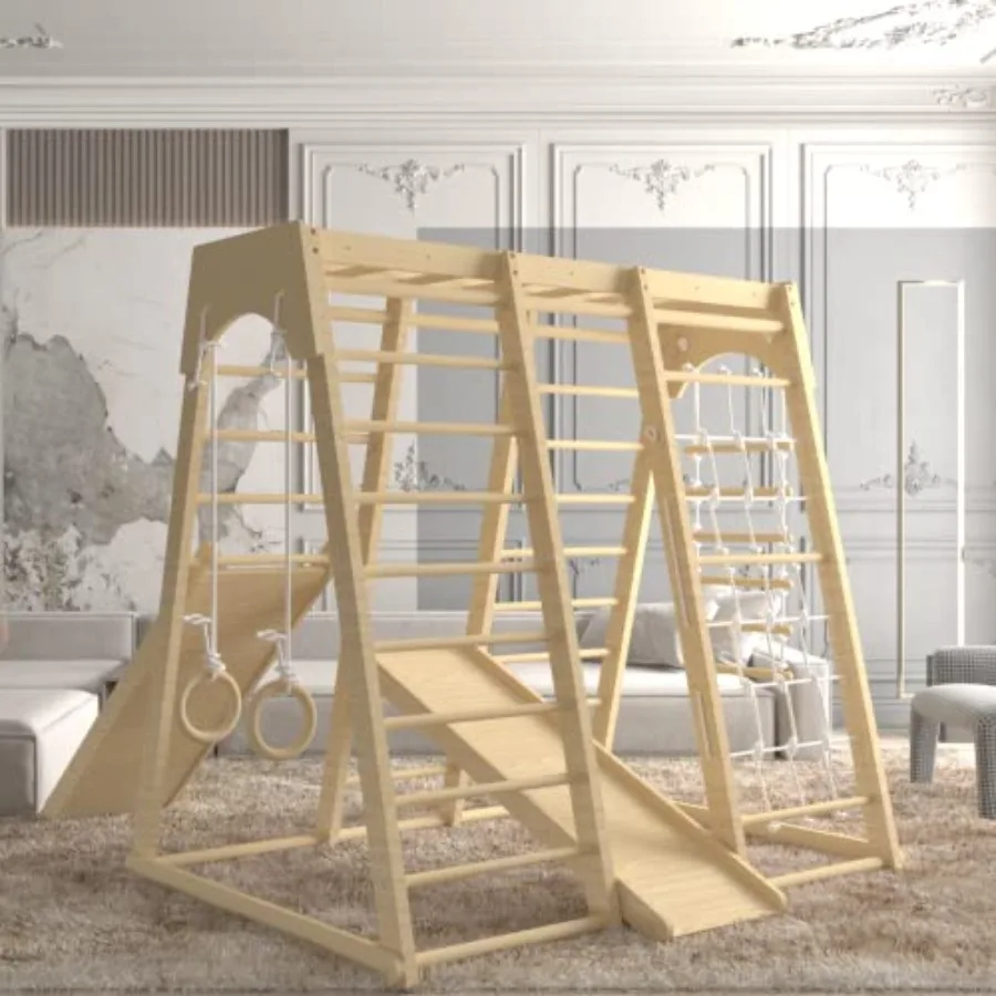 

Детский игровой комплекс для дома 66 в 1: горка, скалодром, качели, турник, веревочная лестница, деревянная веревочная лестница для стен