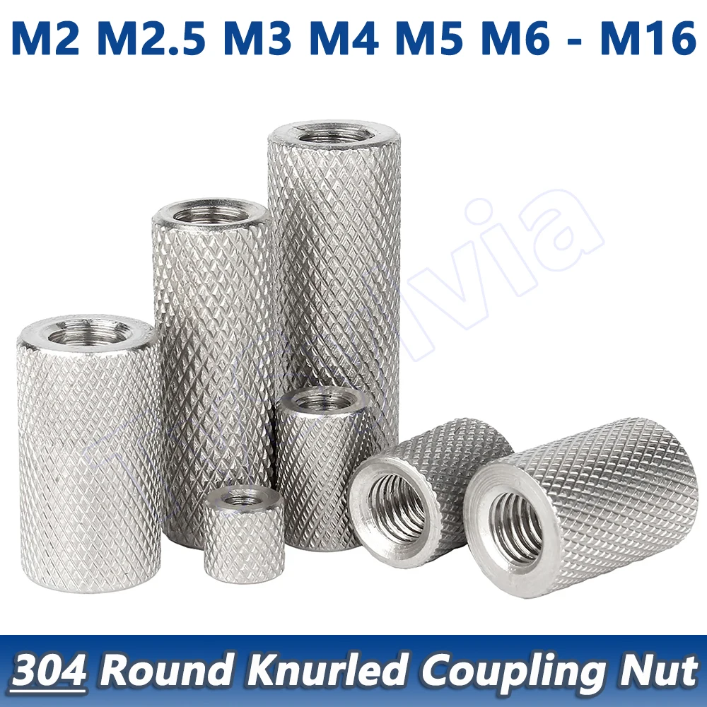 M2-M16 304 Stainless Steel Round Knurled Long Extension Coupling Nut Hand Thumb Tighten Connecting Nut