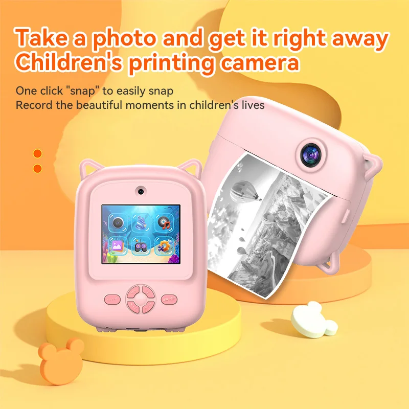 

Детская цифровая камера с 8-кратным зумом, мгновенная печать A18, поддержка нескольких цветов, 1080P HD-видеозапись, подарок на день рождения