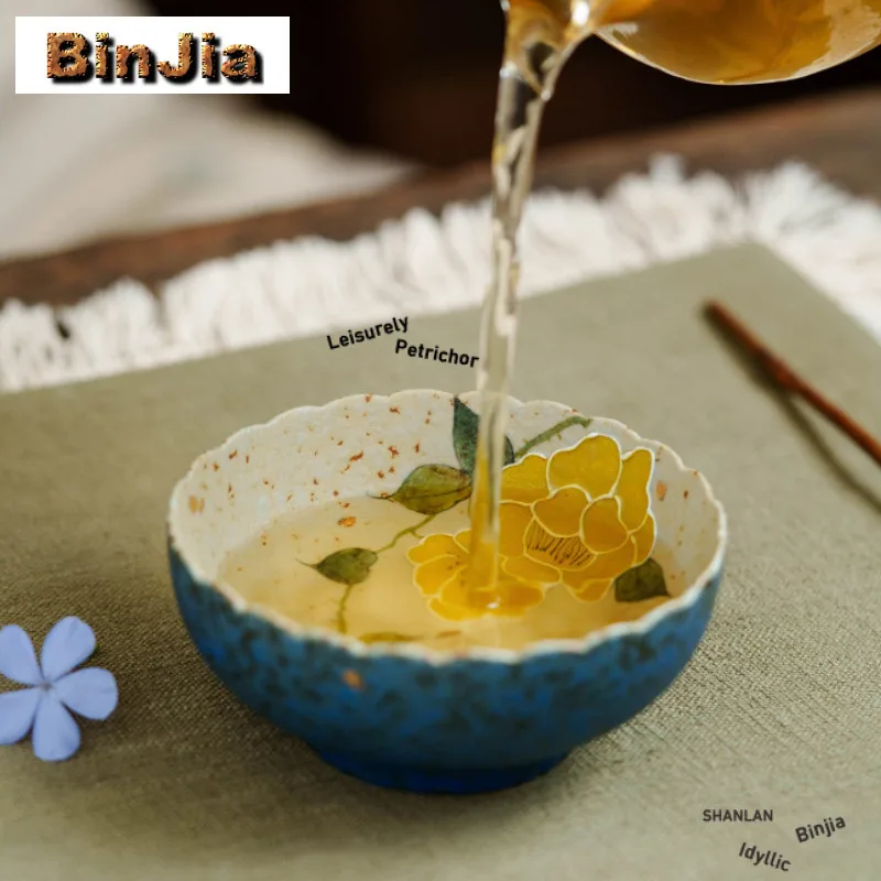 80ml Hand Painted Chinese Rose Teacup Boutique Tea Bowl Beautiful Tea Cup Tea-tasting Personal Cup Chazhan Master Cups Teaware