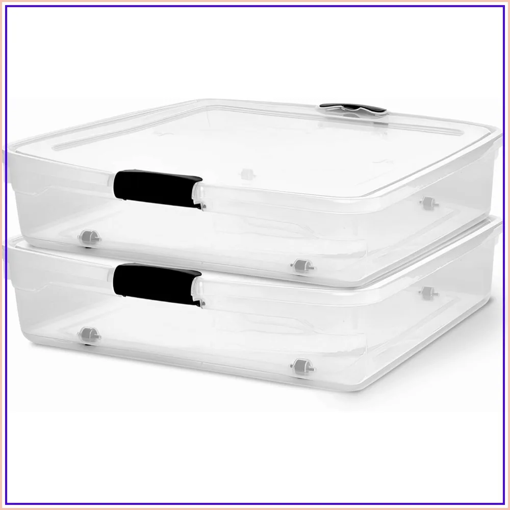 Under Bed Storage Bins with Lids, Clear Plastic Organizer, 2 Pack, 56QT, Stackable