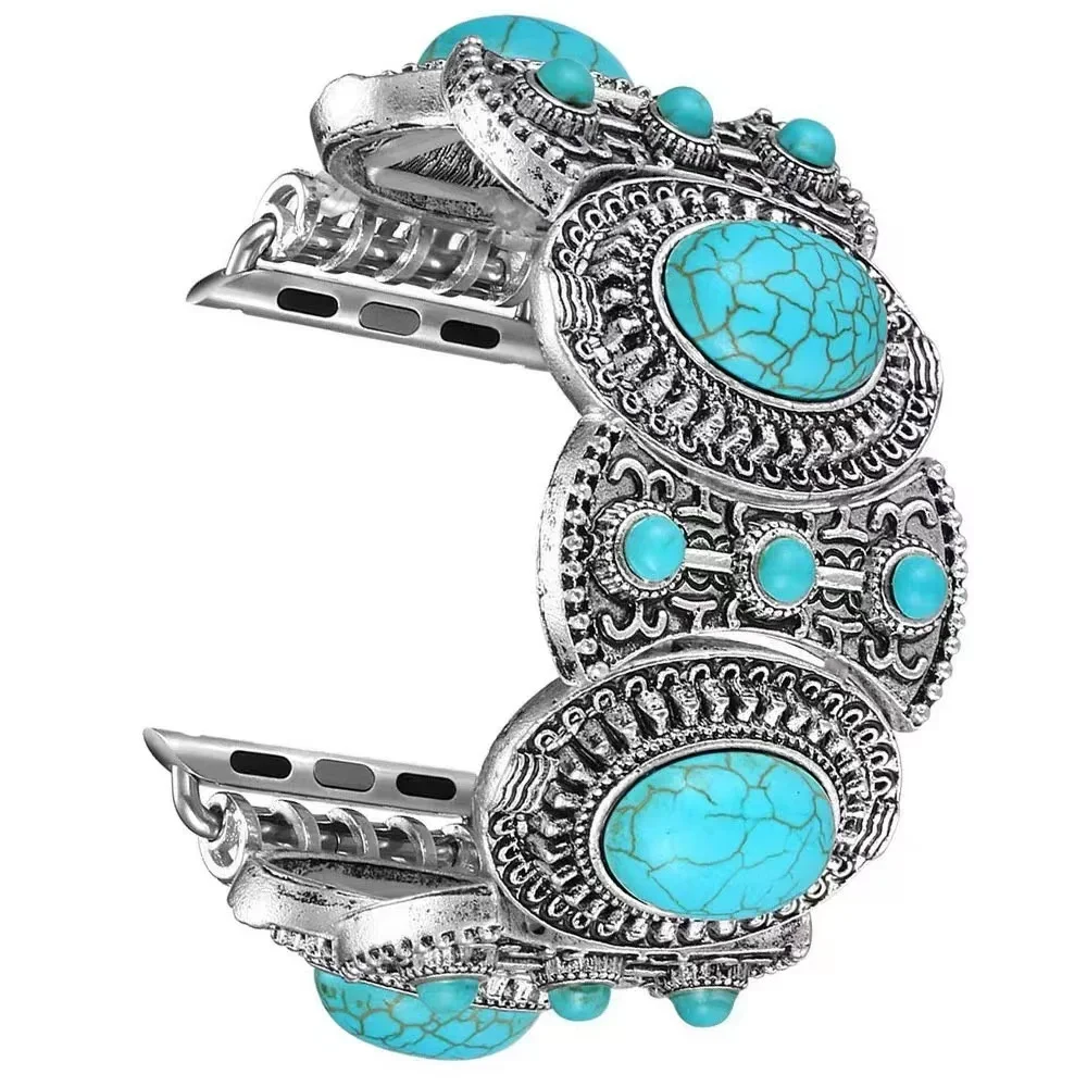Turquoise Jewelry Strap for Apple watch band 45mm 41mm 44mm 42mm 40mm 46mm Elastic Beaded Bracelet iWatch Ultra 10 9 8 7 6 5 4SE