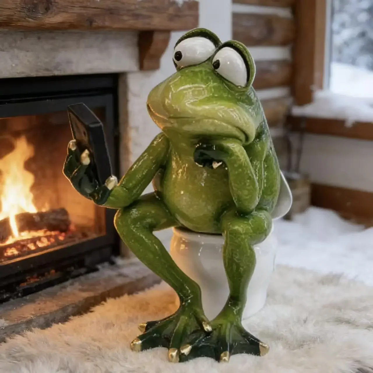 Funny Frog Sitting on The Toilet Creative Pen Holder Storage Animal Brush Pot Figure Resin Statue Desktop Home Decor Ornament