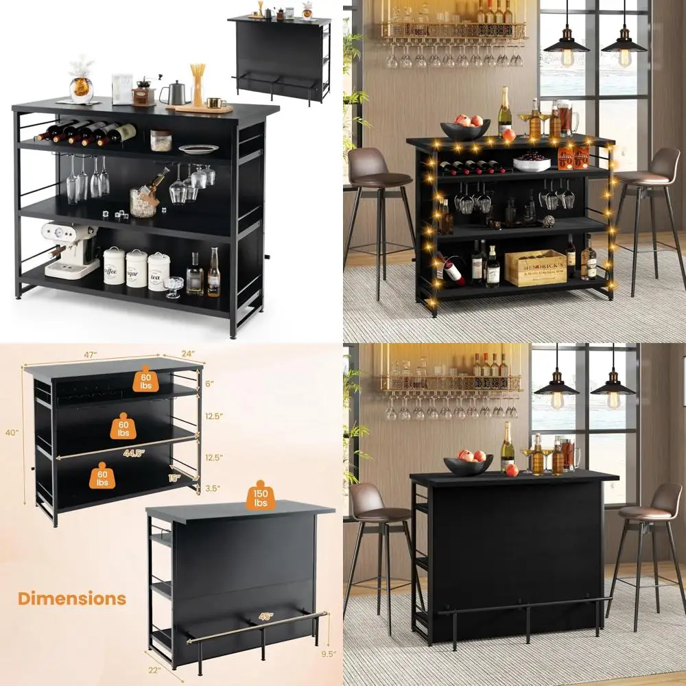 

4-х уровневый угловой барный стол для ликера со стойкой для вина и подставкой для стекла для мини-кофейного бара в индустриальном стиле