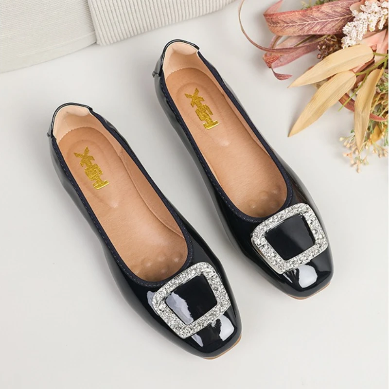Moccasin Shoes Crystal Female Footwear Elegant Buckle Shallow Mouth Moccasins Rhinestone Dress Comfortable Summer Single Shoes view 3