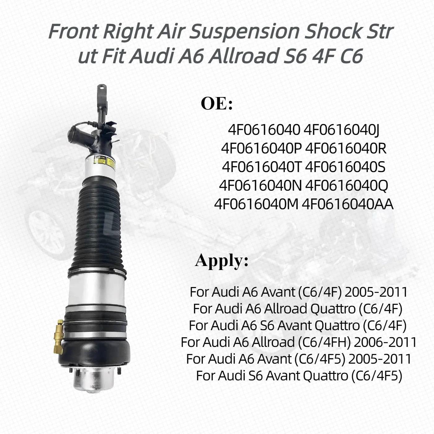 1 Pcs For Front Right Air Suspension Shock Strut Fit Audi A6 Allroad S6 4F C6 4F0616040J 4F0616040P 4F0616040R 4F0616040T