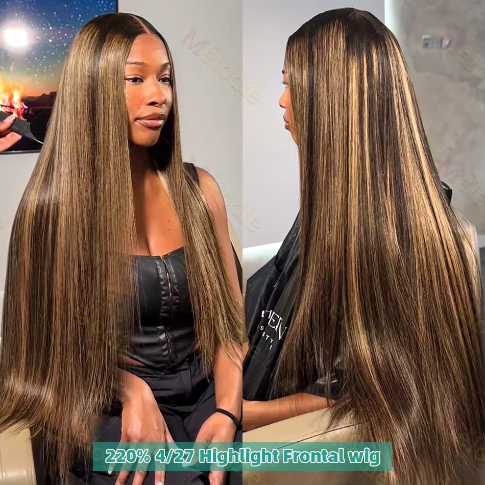 P4/27 تسليط الضوء على الملونة 220% الكثافة العظام مستقيم باروكة من شعر طبيعي طويل قبل قطعها 13x4 13x6 HD الدانتيل الباروكات الأمامية للنساء