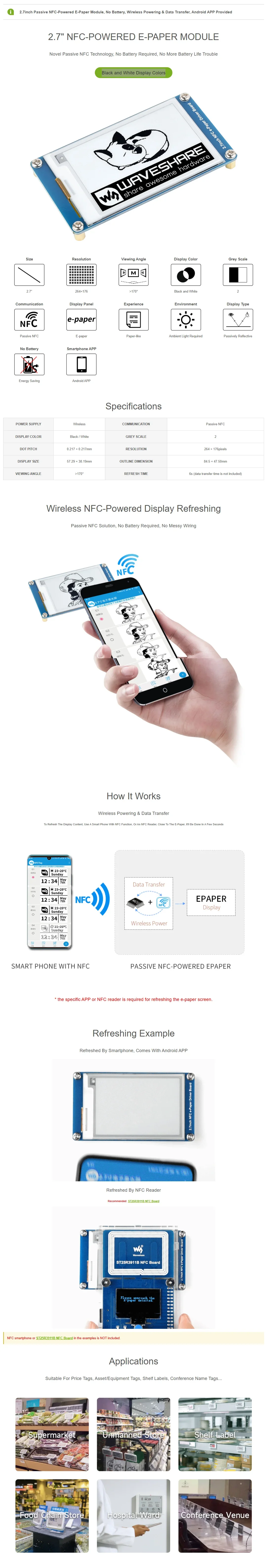 2,7-Zoll Passives NFC-Betriebenes E-Paper-Modul mit Drahtloser NFC-Anzeigeaktualisierung – Detail 3