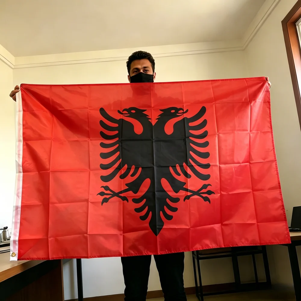FlagGo Albanian Flag 150x90cm 3x5 FT Black Double-Headed Eagle Red Polyester Double Stitched Outdoor Indoor Decoration
