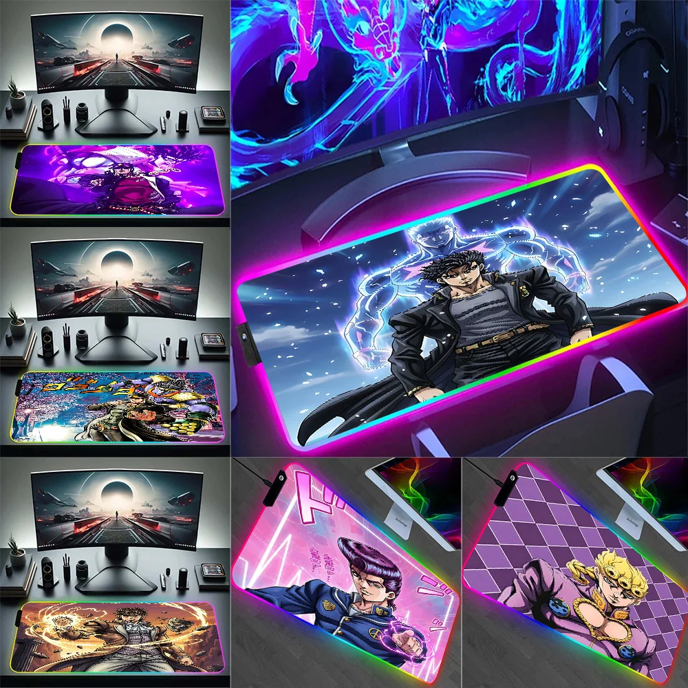 

Коврик для мыши с RGB-подсветкой для ПК, игровой коврик для мыши с LED-подсветкой, резиновый коврик для игрового компьютера, в стиле аниме JoJo's Bizarre Adventure