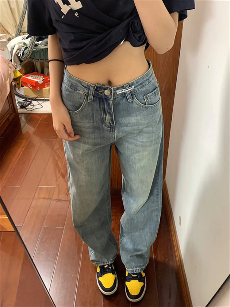 

Retro American High Street Slim Fit Jeans Women's High Waist Slimming Washed Tall Extended Length Floor-Length Pants