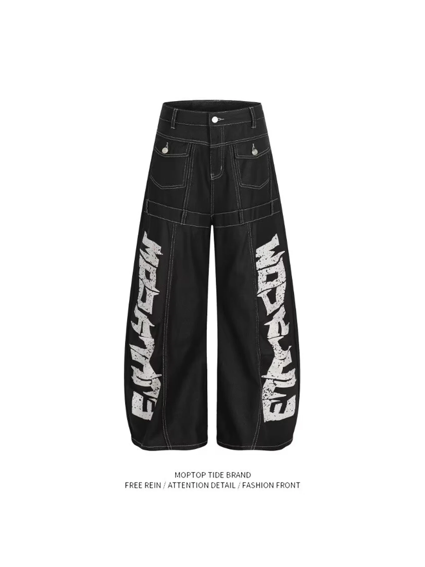 

American Retro Patchwork Hole Design Loose High Street Floor-Length Jeans Straight Leg Hiphop Casual Straight Tube Denim