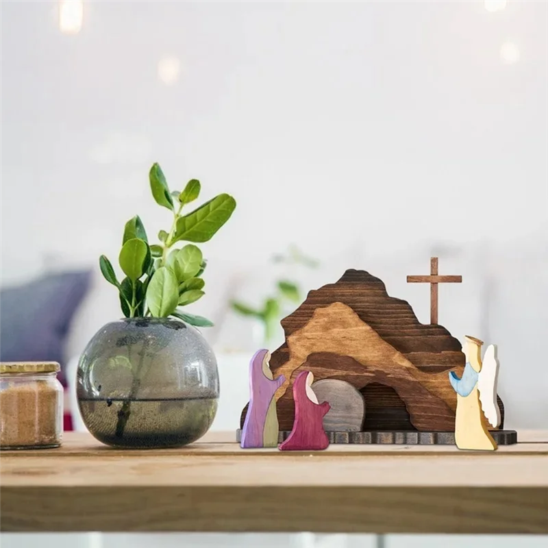 ABPP-2 قطعة زينة مشهد عيد الفصح مشهد القيامة الحلي كما هو موضح مدير خشبي Creche المهد مجموعة الحرف القيامة