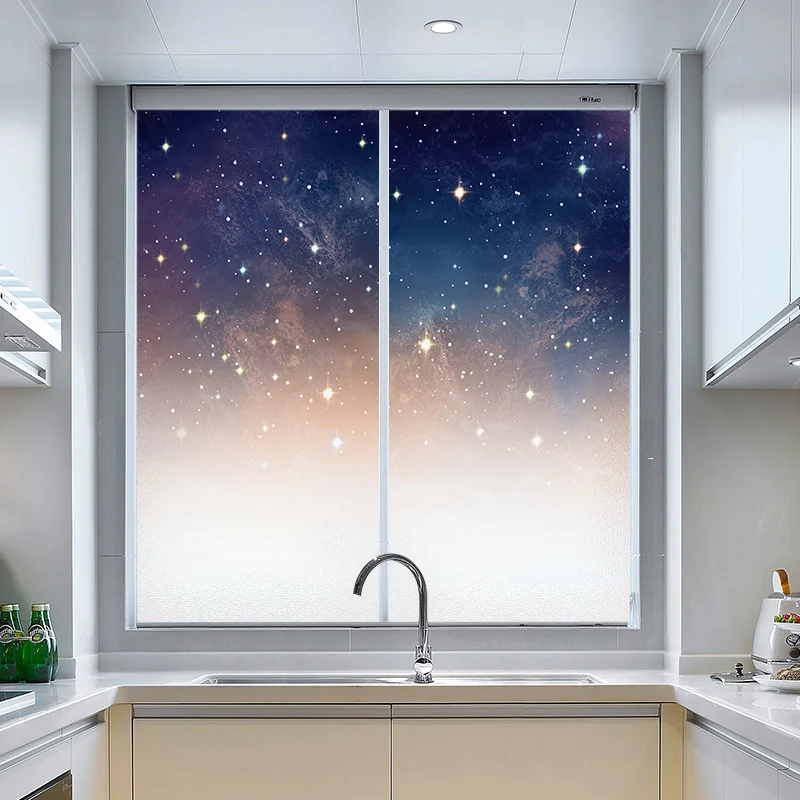 Dreamy Sky Artistic Glass Sticker Painting Anti-Luminescence Electrostatic Window Film Static Cling Frosted Sticker Home Decor