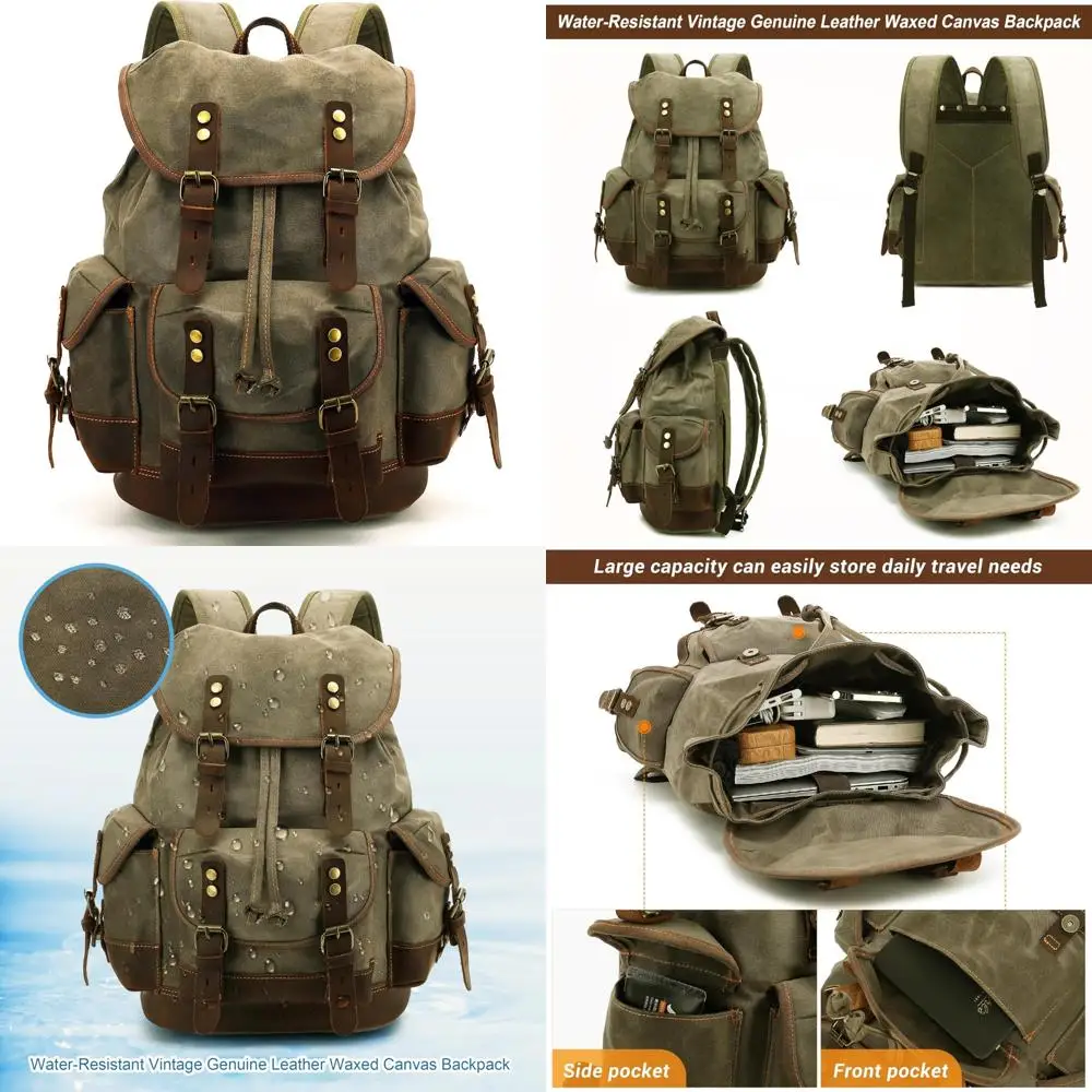 حقيبة ظهر جلدية كلاسيكية من القماش: حقيبة ظهر متينة ذات سعة كبيرة للرجال والنساء، مثالية للسفر والاستخدام الجامعي