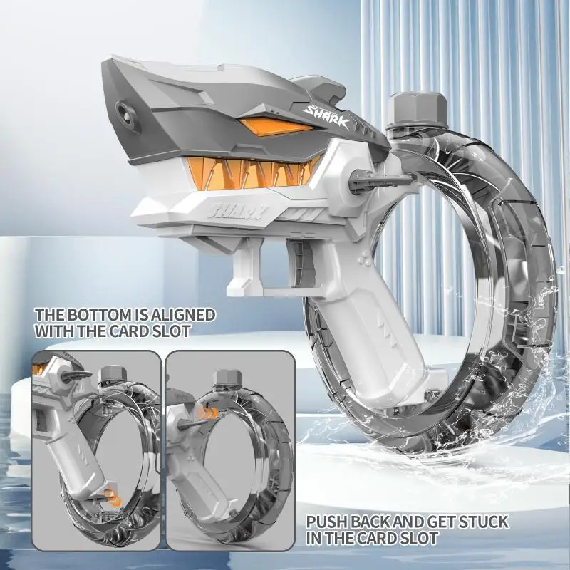 Pistola de água de tubarão portátil infantil, brinquedo de verão, grande capacidade, salpicos, pistola de água elétrica, ao ar livre, praia,