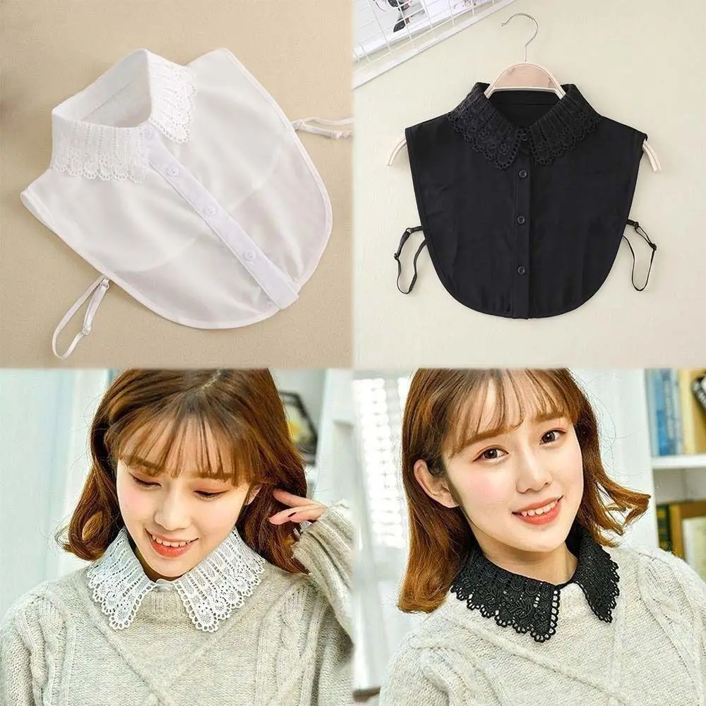 Universal White Lace Fake Collar Black Elegant Shawl Detachable Front Tie Vintage Iris Blouse Shoulders Fake Collar Women