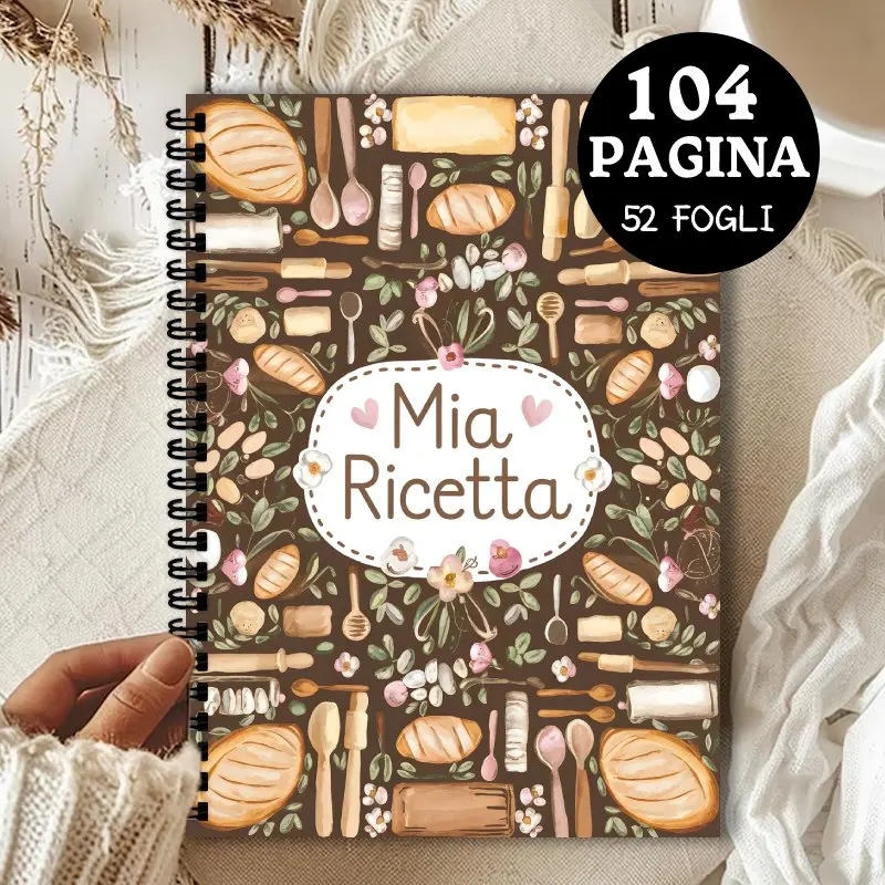 كتاب الوصفات الإيطالية، دفتر وصفات 104 صفحة، يتميز التوضيح المرسوم يدويًا، دليل تخطيط الطهي لعشاق الطبخ
