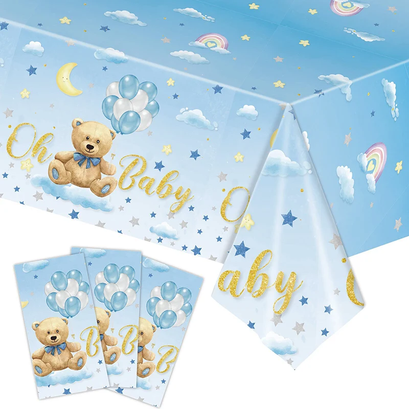 Oh Baby Pink Blue Bear Tablecloth Rectangle Disposable Table Covers for Baby Shower Boy Girl kids birthday Party Decoration