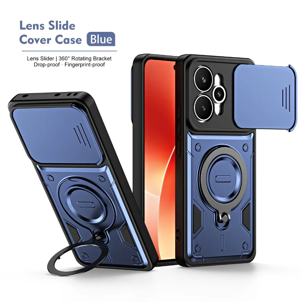 Étui de téléphone antichoc avec protection coulissante pour l'appareil photo 360° °   Support de téléphone rotatif avec béquille pour Oppo Realme 15 Pro 15x C85 5G