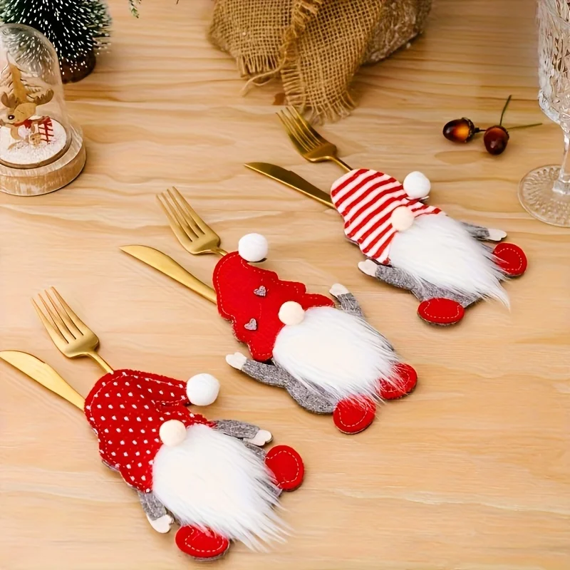 

6 шт., рождественский набор для хранения ножей и вилок, рождественский настольный нож и подставка для столовых приборов, карманный набор для ножей и вилок