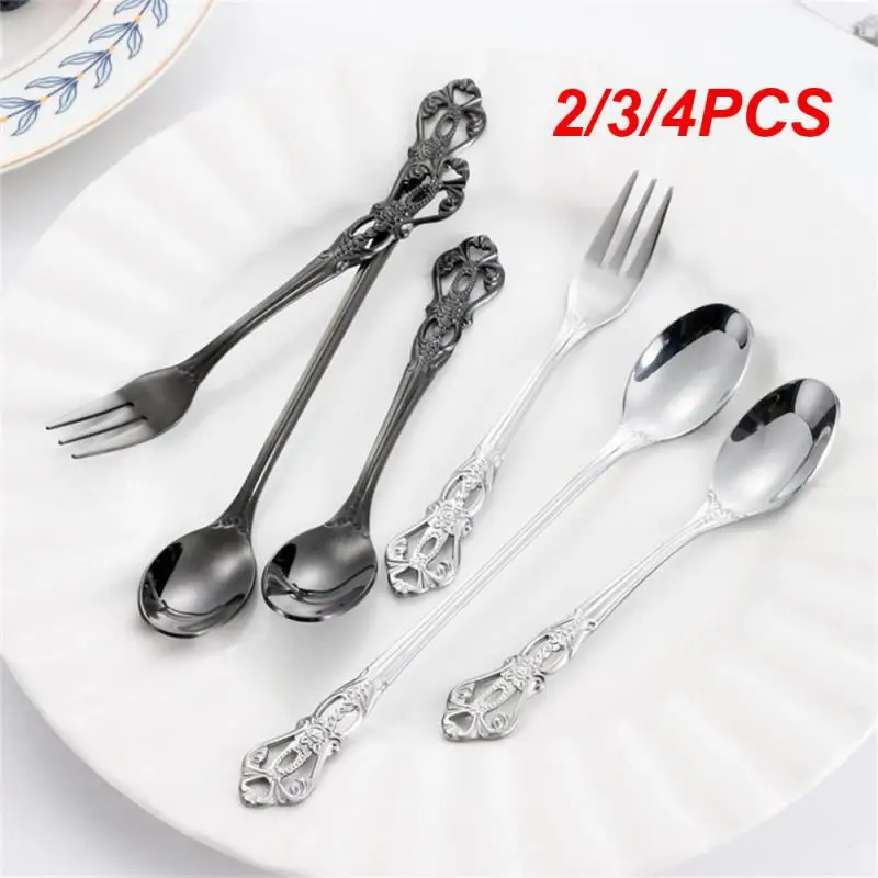 2/3/4PCS Dessert Cake Fruit Spoons Colorful Snack Scoop Dinnerware Long Handle Small Kitchen Accessories Dessert Teaspoons