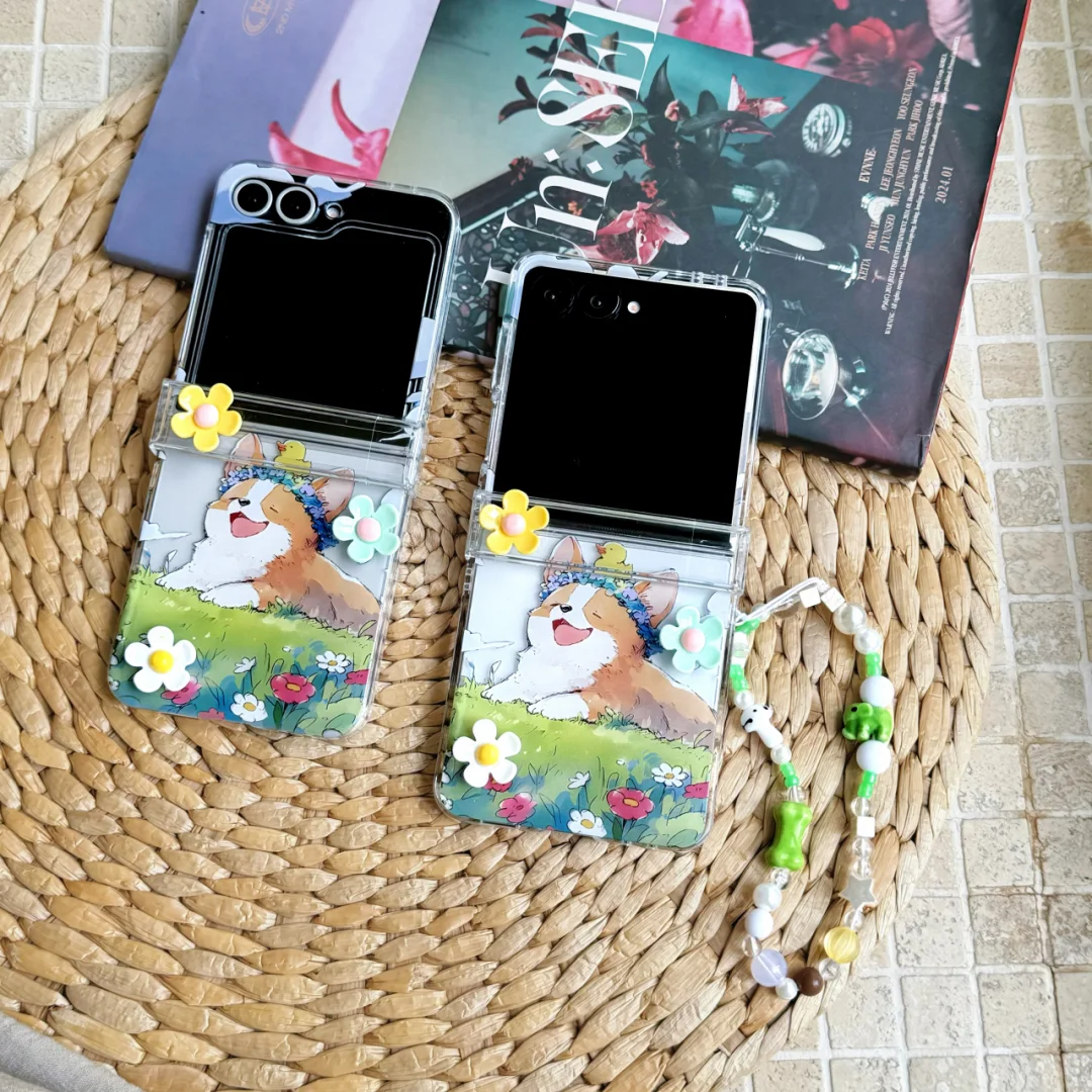 3D Cute Stereoscopic Rotate Flower Phone Case For Samsung Galaxy Z Flip 7 FE 6 Flip5 Flip 3 4 Shockproof hard Cover With Lanyard