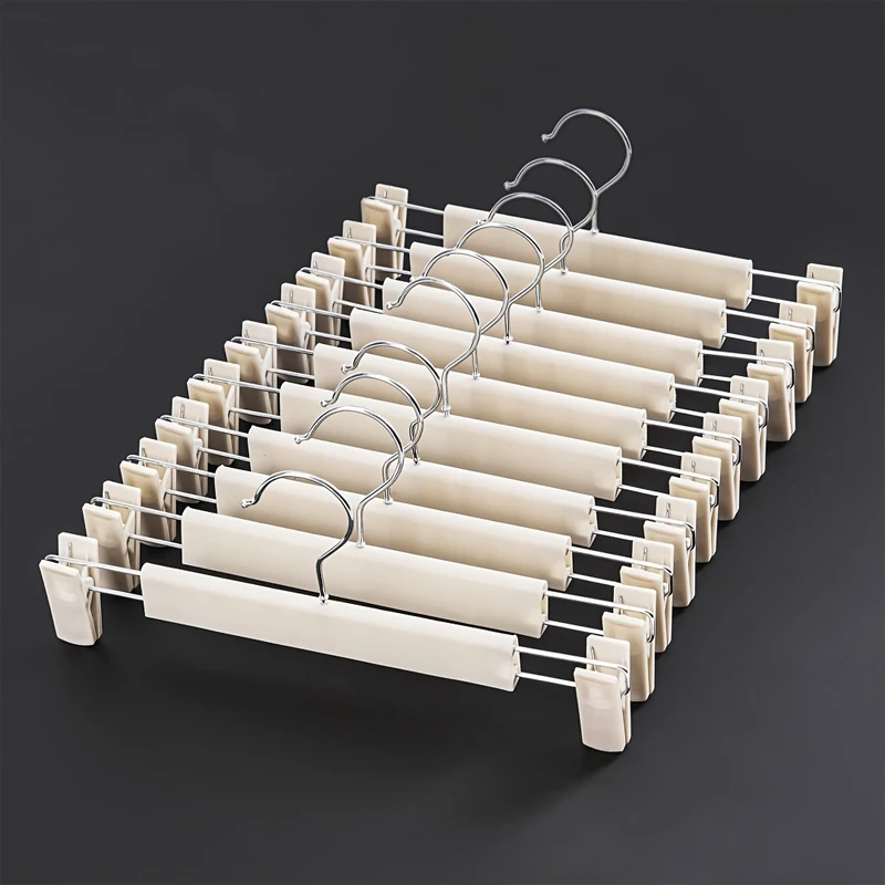10Pcs Clothes Pants Hangers, Space-Saving Skirt Holders, Adjustable Clips, Trouser Hangers, Clothes Coat Garment Jeans Hangers view 5