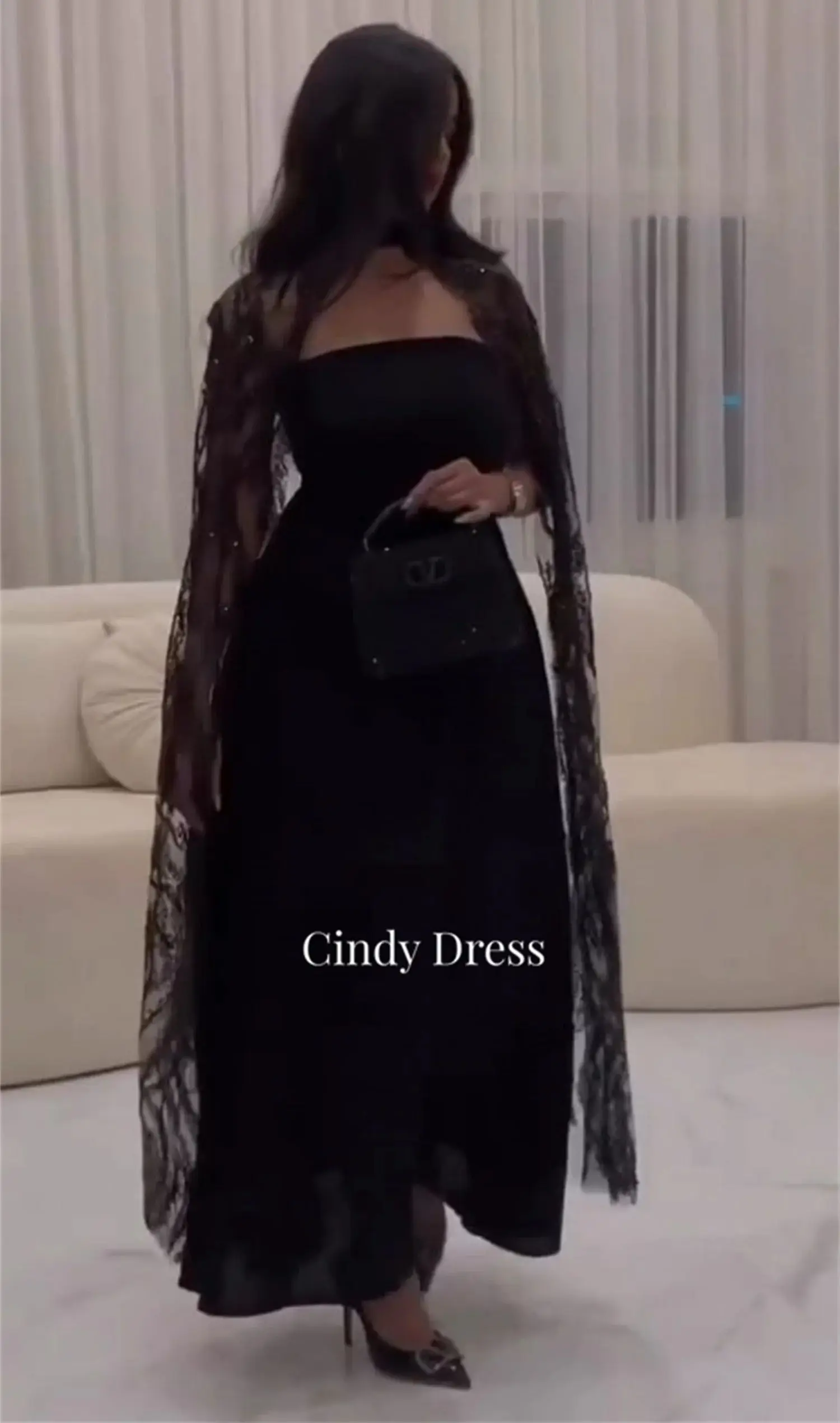 Cindy Saudi Arabia Black A-line Shawl Evening Dresses on Offer Clearance Royal Engagement Dress Customized