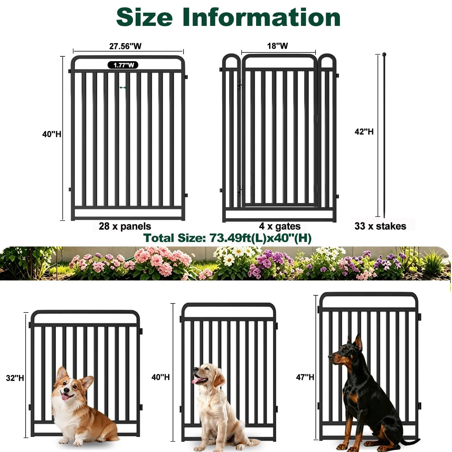 Heavy Duty No Dig Metal Garden Fence, Animal Barrier Outdoor Yard Edging Border for Dog Rabbit Chicken, Customized