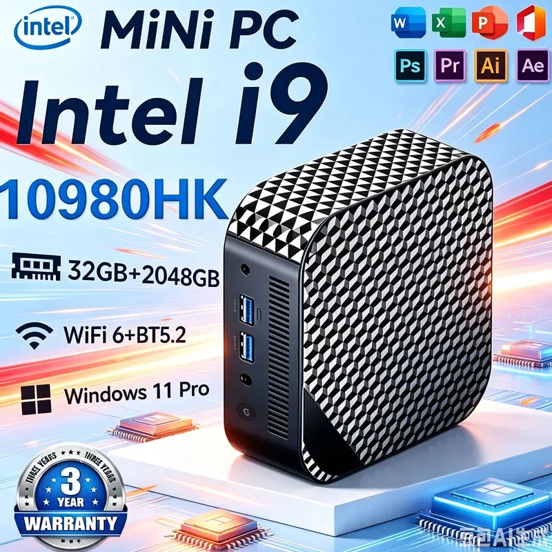 Compact Mini Windows 11 Gaming PC Intel I9 10980HK 16GB 32GB RAM 1TB 2TB SSD 4K HD Home Office Desktop Device