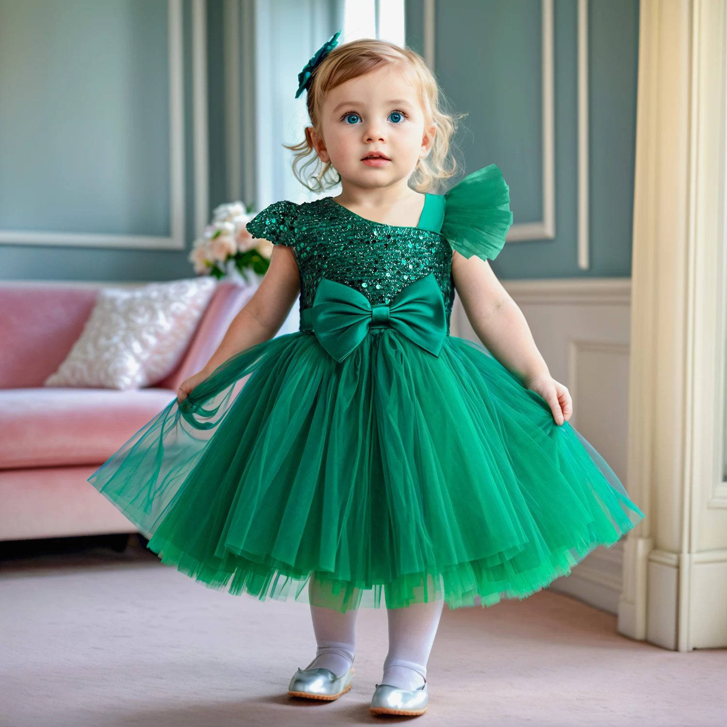 Summer Sequin One-shoulder Baby Girls Dress 1st Birthday Party Tulle Dress Toddler Kids Christmas New Years Tutu Gown 1-5Years