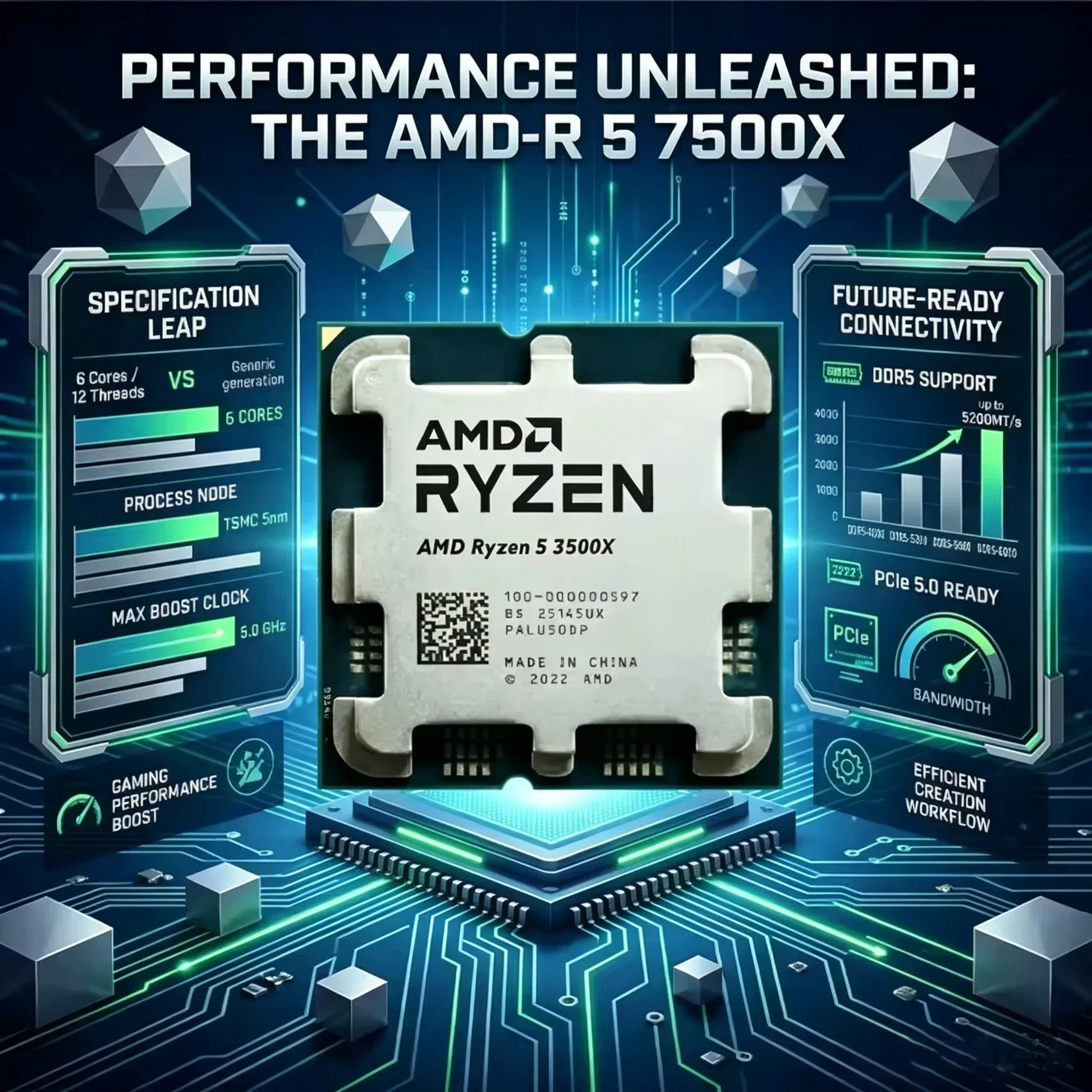 Tray AMD Ryzen 5 3500X 6 Core 6 Thread 4.1GHz Dynamic Boost 32MB Cache AM4 Support PCIe 4.0 E Sports PC Top Choice view 3