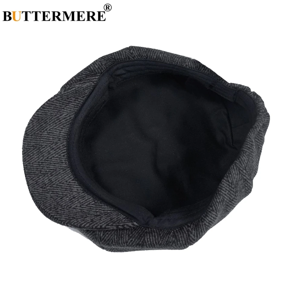 BUTTERMERE Newsboys Beret Herringbone Men Flat Caps Wool Casual Winter Tweed Female England Style Classic Octagonal Hats And Cap