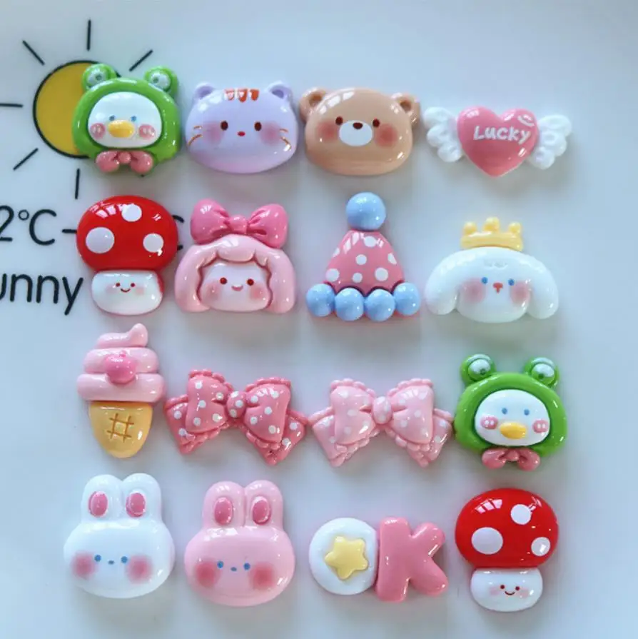 

100pcs Kawaii Cartoon Animal Bowknot Mushroom Resin Flat Back Cabochons Scrapbooking DIY Jewelry Making Phone Case Accessories