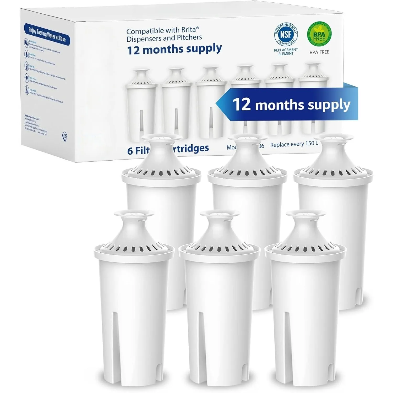 

Сертифицированный NSF фильтр для воды в кувшине, замена для кувшинов и диспенсеров Brita, совместим с Brita Classic 35557, OB03, Mavea 107007