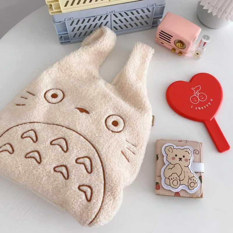 GHIBLI Women's Handheld Bag My Neighbor Totoro Cartoon Large Capacity Casual Versatile Small Bag Female Walking Plush Soft Bag