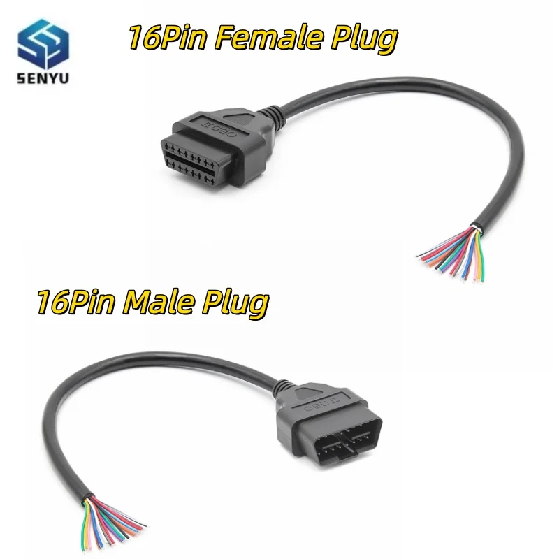 30cm DIY OBD2 16Pin Male Plug Connector Car Scanner Cable 16Pin Female Extension Opening Cable OBD 2 Adaptor Diagnostic Tool