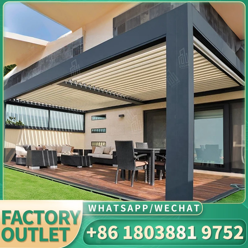 Electric shape round awning 8x4 4x4 louvre aluminum pergola motorized cover with lamellar roof