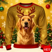 Nueva impresión 3D divertido patrón de perro mascota sudaderas de Navidad Unisex gráfico de Navidad feo sudaderas de Navidad para hombre sudaderas con capucha de cuello redondo