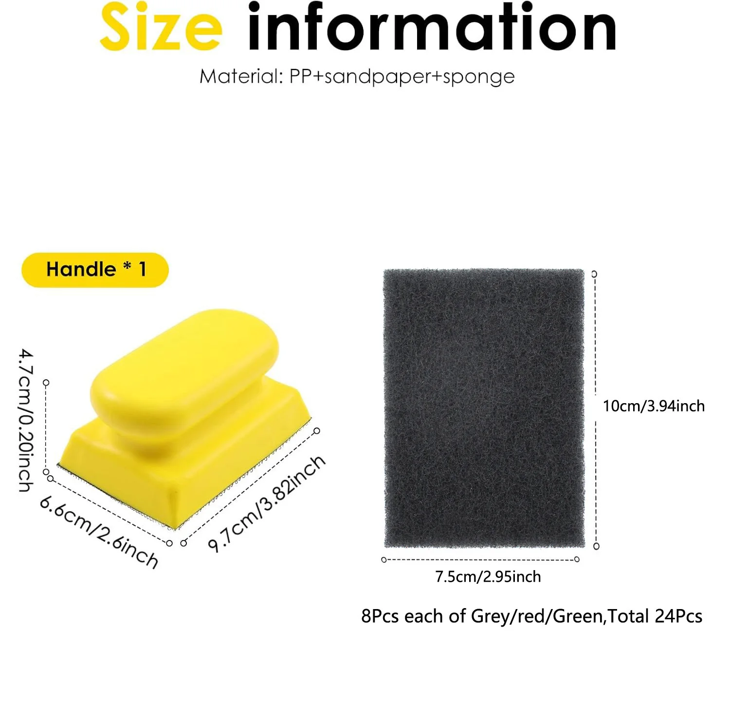 75X100mm Scouring Pad Kit with Hand Sanding Block Red/Green/Grey Reusable Household Scrub Pads 25 Pcs  for Cleaning Car Body