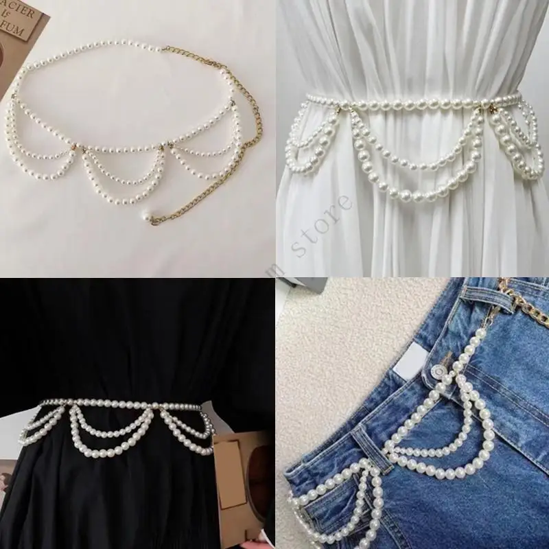 

Fashion Multilayers Pearl Women Waist Belt Chain Elegant Handmade Imitation Pearl Beaded Waistband For Women Daily Party Dress