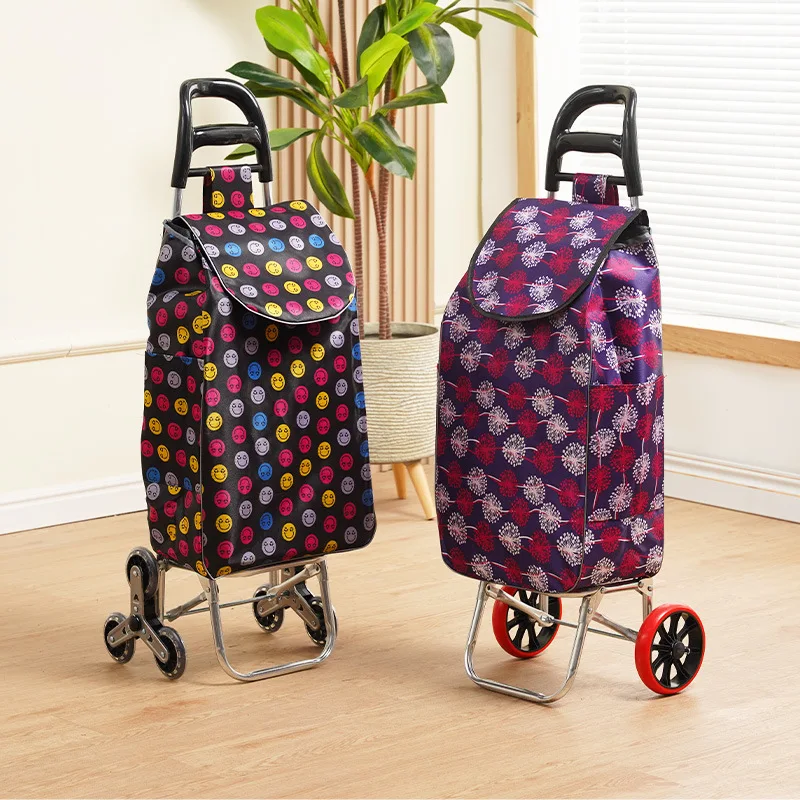 Carrinho de mão dobrável portátil estilo padrão, carrinho de mão para escalada, carrinho de compras para idosos, carrinho de compras, carrinho com estrutura de metal, carrinho de mão